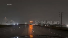 Severe Weather Warning Signs on a Freeway in Los Angeles, USA