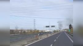 Fiery Blaze on Highway Ramp Engulfs Truck Carrying Food in Ascoli Piceno, Italy