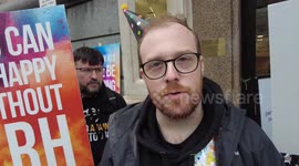 Protest against the cult Church of Scientology for exploiting children and teenagers in London, UK