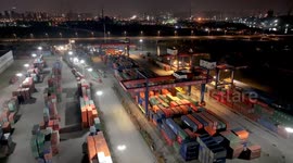 The working scene of the canal container in Huaian, China