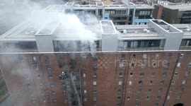 Aerial footage of fire in apartment building in Leith, Edinburgh on 14th March 2024