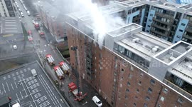Aerial footage of fire in apartment building in Leith, Edinburgh on 14th March 2024
