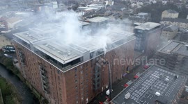 Aerial footage of fire in apartment building in Leith, Edinburgh on 14th March 2024