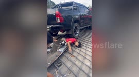 Teenager survives being impaled by steel rebars after being clipped by pickup truck