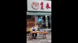 Chef plays traditional music while cat sits on instrument