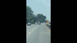Distracted driver swerves at the last second to avoid crash