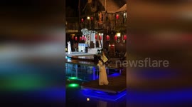 Actress dragged through pond by faulty wire during performance over water