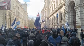 Hong Kong protesters outside Foreign Commonwealth & Development Office  protesting against Article 23 Law