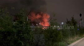 Fire engulfs Fort Totten waste transfer station in Washington D.C., USA