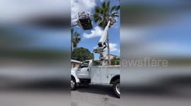 Firefighters Rescue Stranded Tree Trimmer in St Lucie County, USA