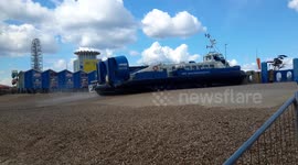 Hovercraft leaving the pebbled beach!