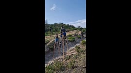 Stilt-walking boys: Banna tribe of Omo Valley, Ethiopia