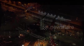 Aerial view of footbridge construction in South Lanarkshire, Scotland