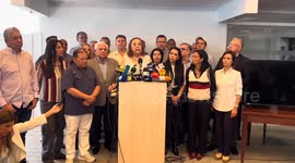 Opposition candidate Corina Yoris denounces her inability to register as a presidential candidate in Caracas, Venezuela