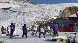 Ski Instructor's Moves Demonstration Ends With Collective Falls in Altay Prefecture, China