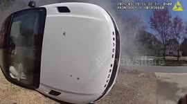 Police Save Woman from Fiery Rollover Crash in Johns Creek, USA