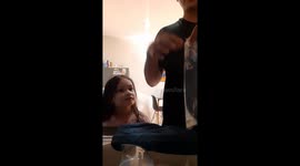 Daughter's calm reaction after ice bag water splash