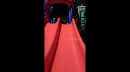 4-year-old duck slides down the slide in Taichung, Taiwan