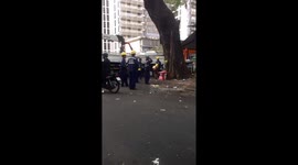 Human face appears on the tree during the process of cutting down