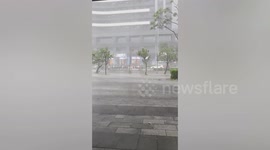 Heavy rain slams into buildings during storm in Taiwan