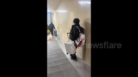 Man tried to slide down the stairs in Baotou, China