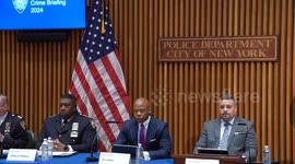 Mayor of NY Eric Adams Speaks During a briefing with Police Brass on Crime Statistics for March