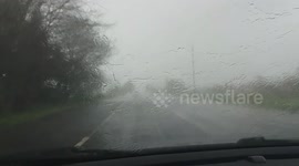 Driving Through Heavy Rainfall During Storm Kathleen In UK
