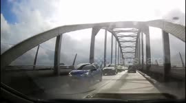 Van rear-ends another in heavy traffic on bridge in the Netherlands