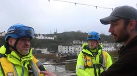 Seawall damaged by powerful waves crashing ashore in Cornwall's Porthleven
