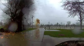 Electrifying moment: Lightning strike captured on security camera