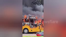 A massive fire broke out in 6 buses parked inside a School in New Delhi