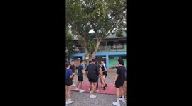 Cheerleaders perform impromptu 'basket toss' to harvest mangoes
