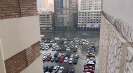 Two days after record level of rains water is still mid rise level in Sharjah , some buildings doesn't have electricity and clean water for consumption