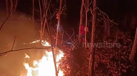 Firefighters tackle mountain wildfire in Thailand