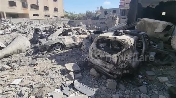 Residential buildings destroyed during Israeli raid in Nuseirat - Gaza