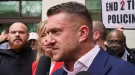 Tommy Robinson and Katie Hopkins speak to supporters after far-right leader cleared refusing to leave antisemitism march