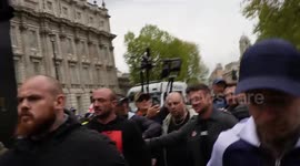 Tommy Robinson leaves Whitehall after attending St Georges Day Rally. Just after winning his trial against the MET Police