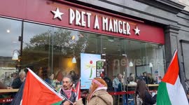 Palestinian protesters boycott Pret A Manger near Trafalgar Square
