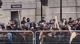 Tom Cruise emerges from fake Trafalgar Square Station in one of his movie scenes for Mission Impossible