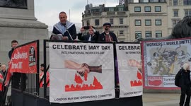 London May Day: Dr. Husam Zomlot, who is a Palestinian ambassador, addresses the Gaza genocide during his speech, London, UK