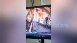 A speeding truck crushed the bikes parked on the roadside, a young man narrowly escapes being hit by a truck,the accident CCTV captured on Northern India