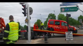 Violent car crash between firefighters and an automobilist. France, Strasbourg. 4 may 2024