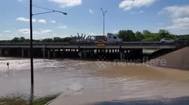 Texas floods - Drone footage from Bell county shows flood waters covering the access road
