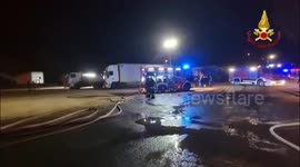 Italy: Fire Crews Work at The Industrial Warehouse in Aprilia