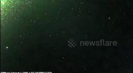 Spain: Archive footage of the transit of Starlinks over Barcelona