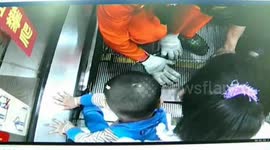 Two-year-old boy gets his foot stuck in escalator