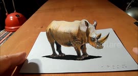 How to Draw a 3D Rhinoceros, Trick Art by Vamos