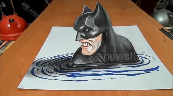 How I Draw a 3D Batman, Trick Art by Vamos