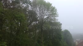 An extremely foggy morning near Paris, France