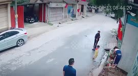 Little boy almost hit by a van when crossing the street